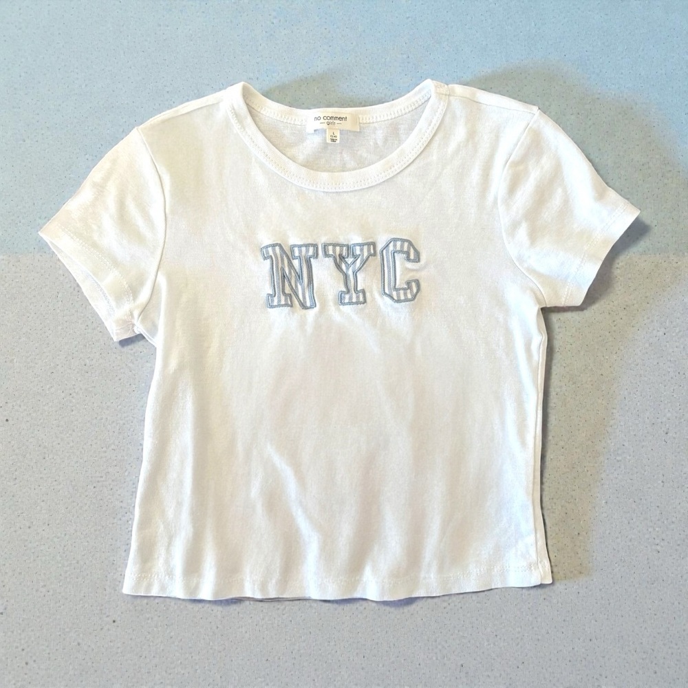 No Comment Girls NYC Embroidered White And Blue Crop Top Sz 14